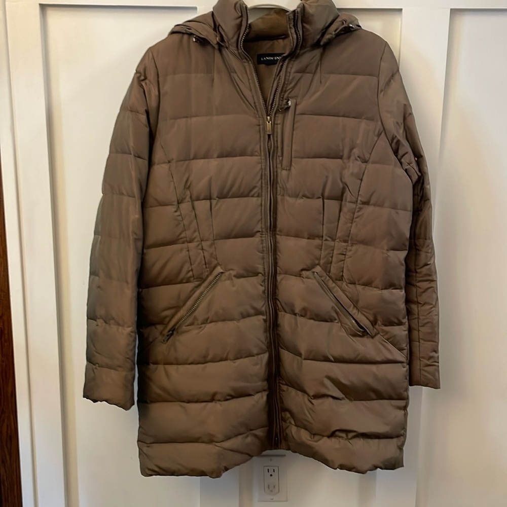 Lands end downfilled winter  coat large brown